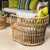 Comfortable Tropical Style Natural Color Rattan Lounge Chair with Cushion Pillow for Outdoor Relaxation